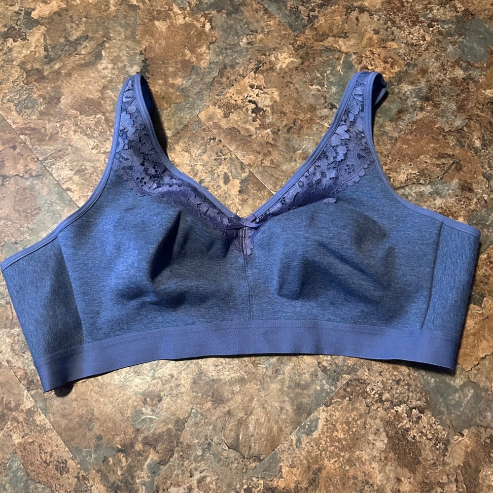 Aisilin Unpadded Unlined Wirefree Bra Womens Size 42B Blue Wireless Back Closure